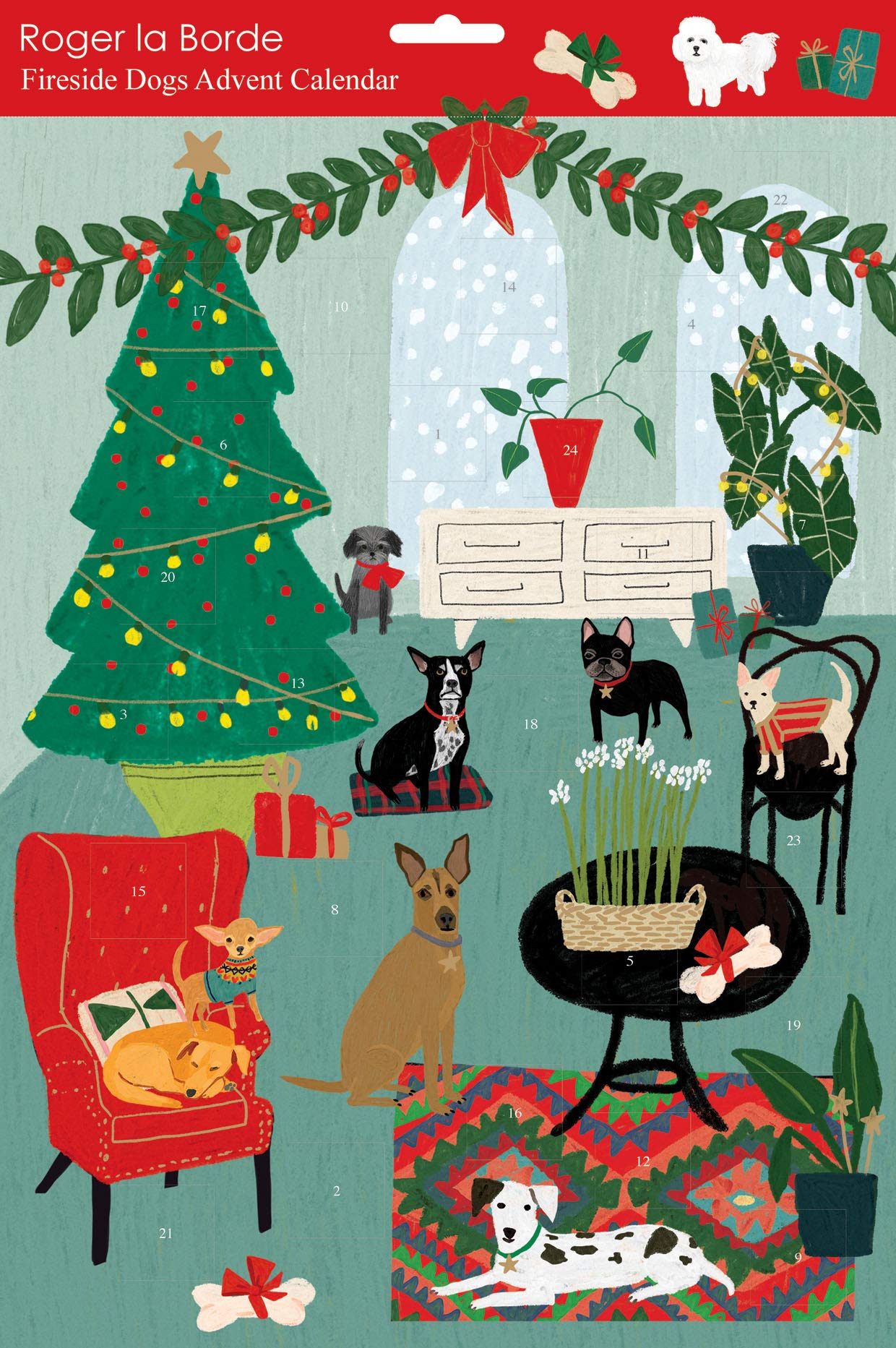 Roger la Borde Fireside Dogs Advent Calendar Flat - 380 mm x 270 mm Gold Foil