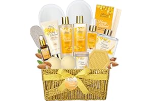 ARIOSEMONDE Bath & Body Gift Set, Luxury Home Spa Bath Gift Basket, Honey Almond Scented Bath Set, Pamper Gifts for Women & Teens, 15 Pcs Relaxing Home Spa Kit with Bubble Bath, Bath Salts, Body Lotion