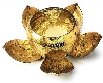 Amishi Blissful Decors Golden Metal Lotus Diya Tealight Holder Diyas for Diwali Decoration Festival Home Décor