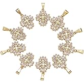 KitBeads 5pcs Cubic Zirconia Cross Charm Flower Shape Christ Real Gold Plated Crystal Crucifix for Jewelry Making Necklace