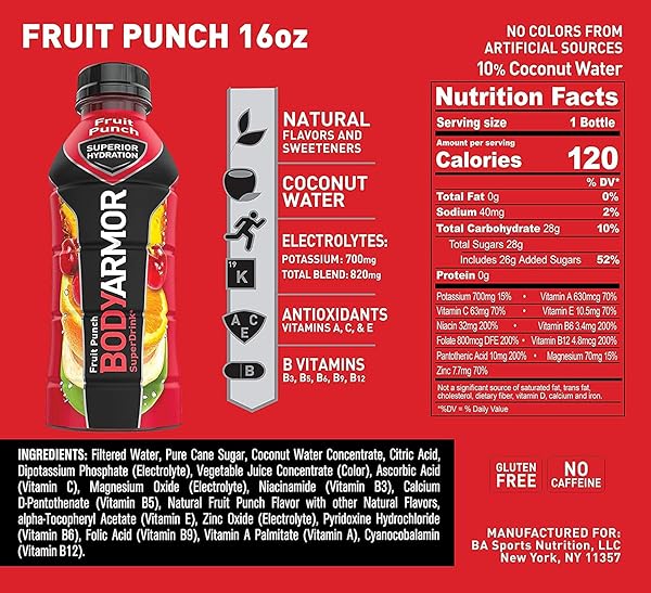 BODYARMOR SPORTS DRINK SPORTS BEVERAGE, VARIETY PACK, COCONUT WATER HYDRATION, NATURAL FLAVORS WITH VITAMINS, POTASSIUM-PACKED ELECTROLYTES, PERFECT FOR ATHLETES, 16 OUNCE, PACK OF 12