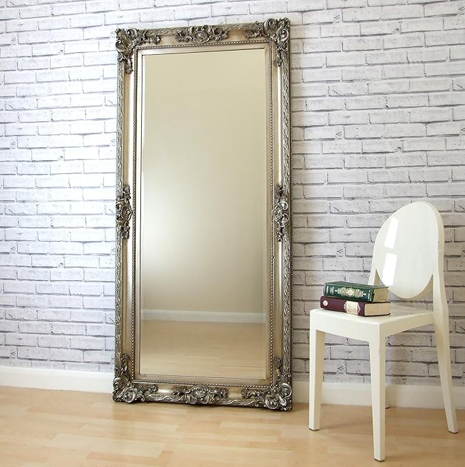 Paris Silver Shabby Chic Antique Full Length Leaner Floor Mirror