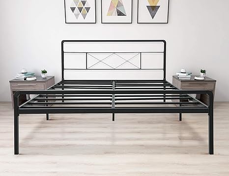 Amazon Com Zizin King Metal Platform Bed Frame With Headboard And Footboard Heavy Duty Steel Slat Support Mattress Foundation Easy Assembly Noise Free Anti Slip Kitchen Dining