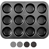 BINO Bakeware Nonstick Muffin Pan, 12 Cup - Black | Premium Quality Cupcake Pan with Nonstick Technology | Dishwasher…
