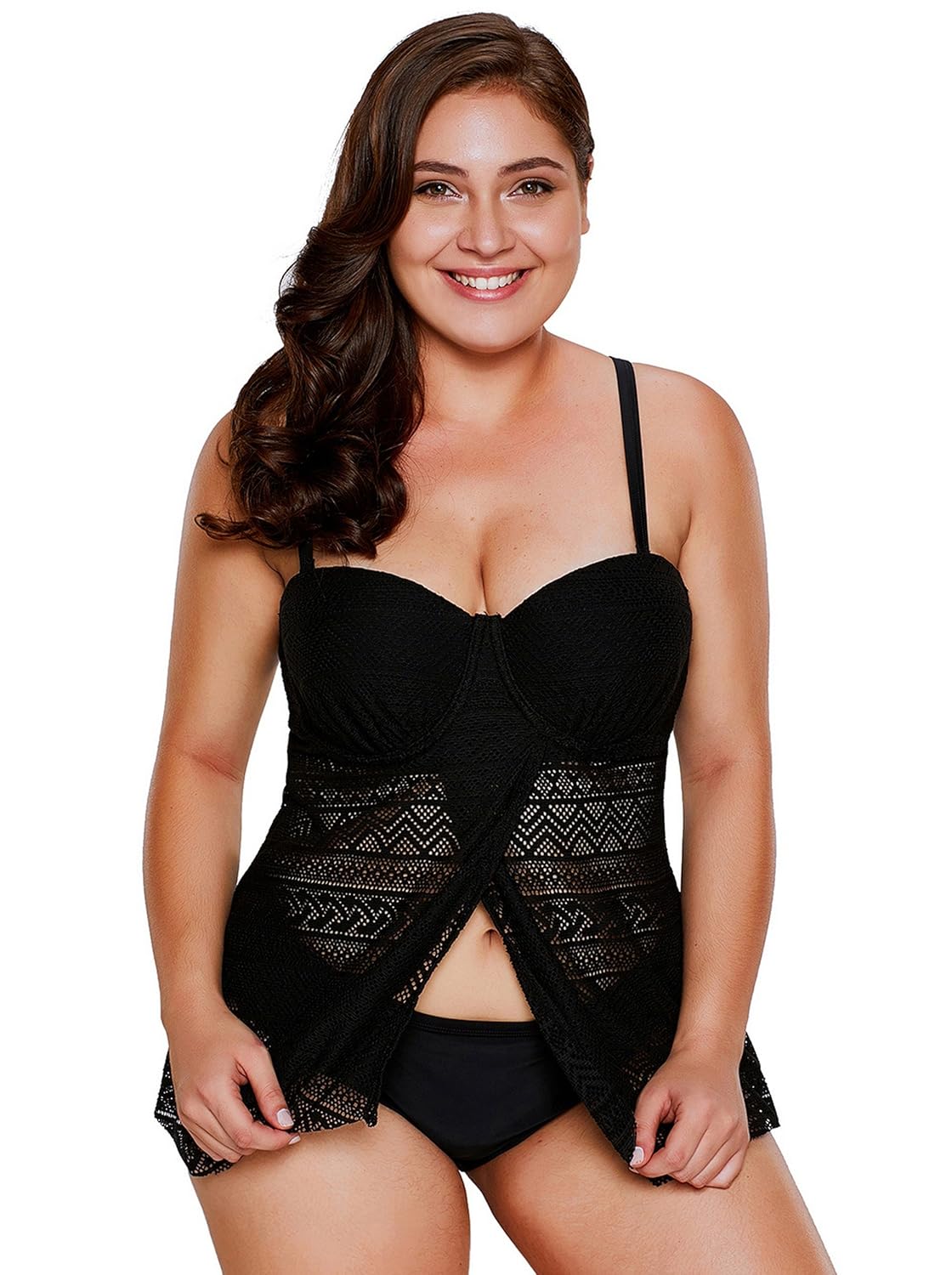 fasnoya women's black lace underwired tankini swimsuit - bik504