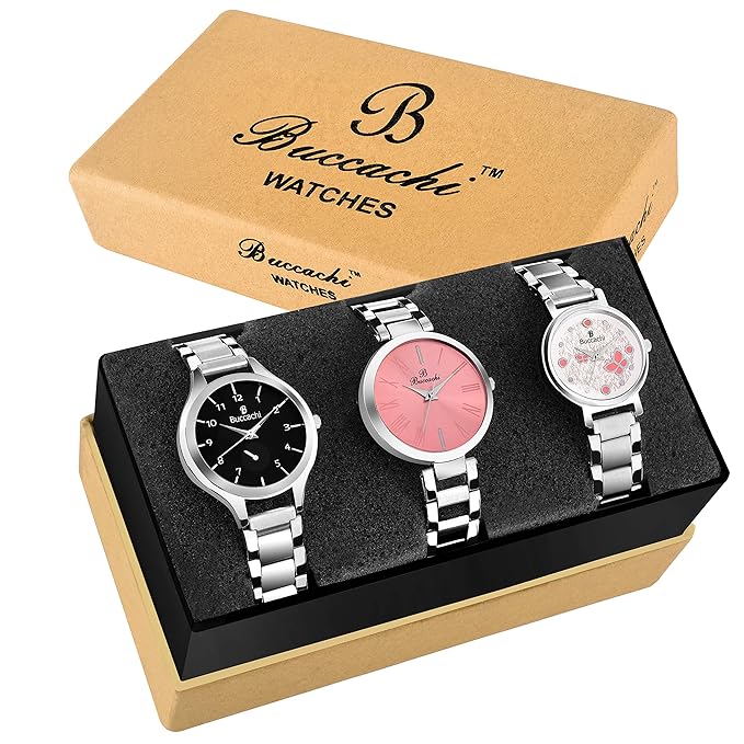 Combo Of 3 Analogue Black, Pink, White Dial Girls & Womens Watch (B-L-3Cmb-3)