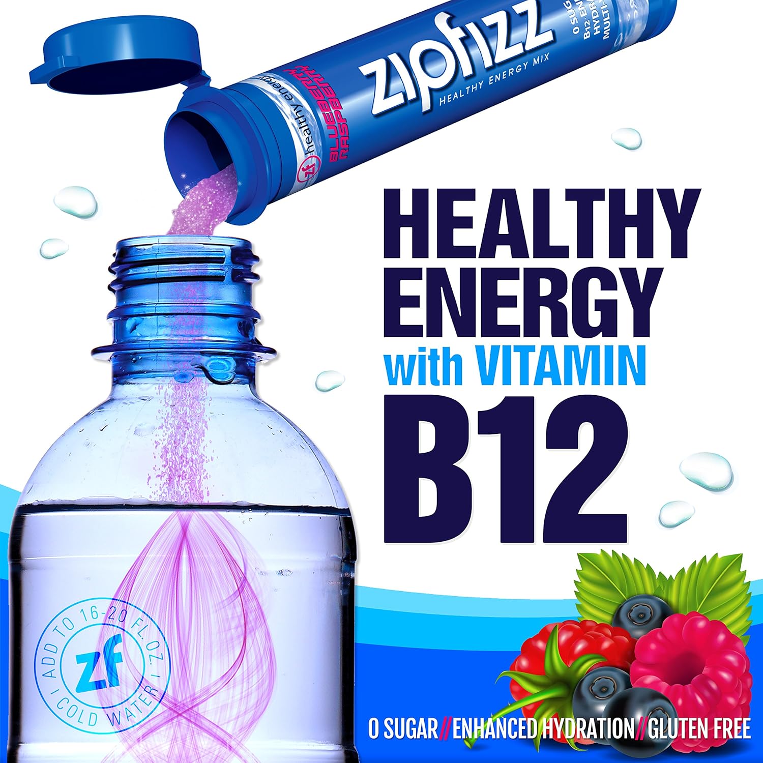Zipfizz Healthy Energy Drink Mix, Hydration with B12 and Multi Vitamins, Blueberry Raspberry, 20 Count : Grocery & Gourmet Food