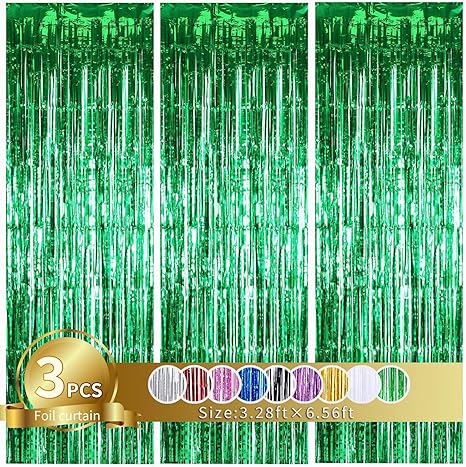 3 cortinas con flecos de papel de aluminio verde metalico 3 28 pies x 6 56 pies cortinas de fondo para fotomaton accesorios para fotomaton ideal