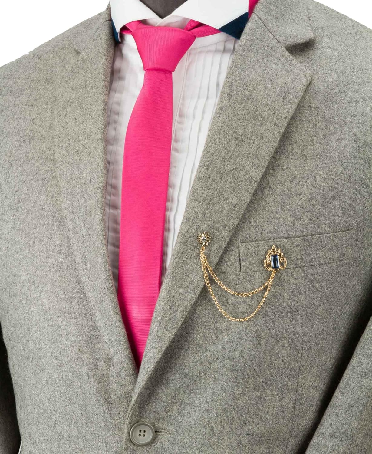 Knighthood Crowned Blue Stone with Hanging Chain Lapel Pins Golden Badge Coat Suit Wedding Gift Party Shirt Collar Accessories Brooch for Men - Image 4