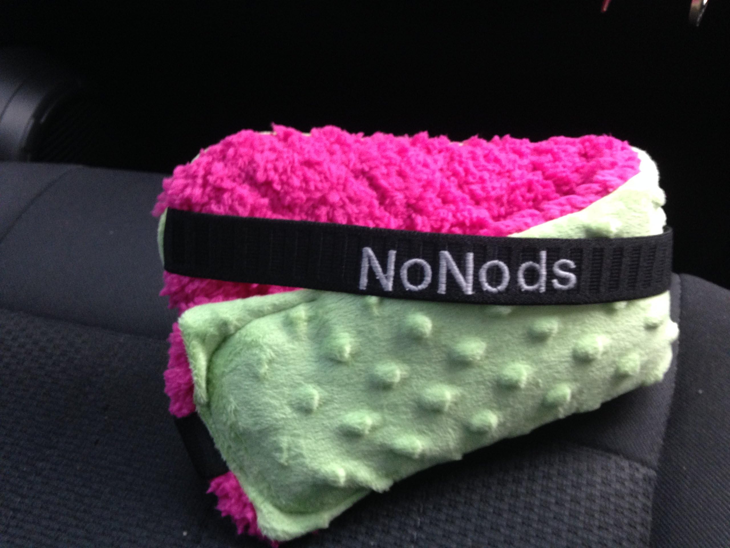 Nonods Car Seat Head Support/headband Green/pink
