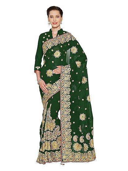 Womens Faux Georgette Saree with Unstitched Blouse Piece