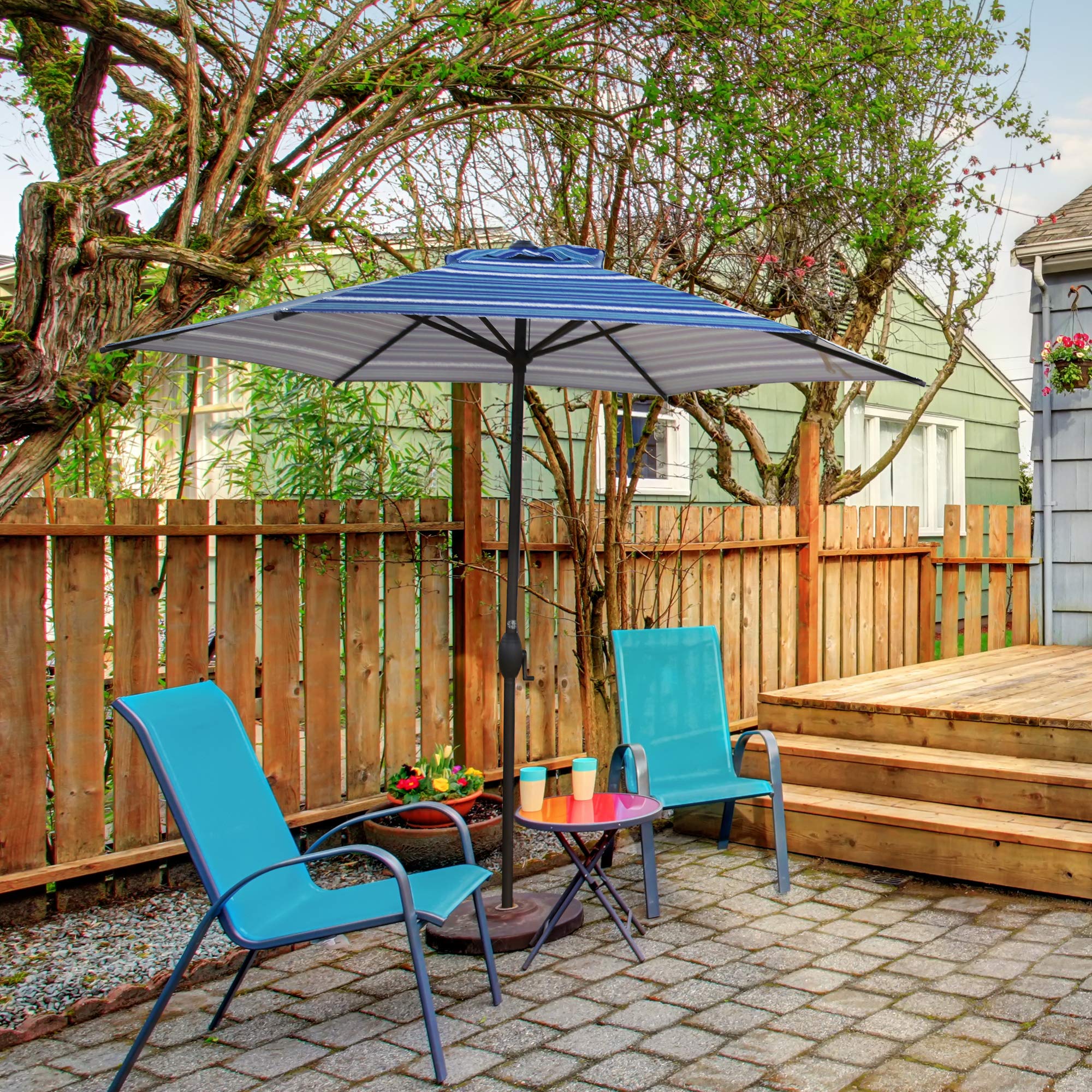 Mua Abba Patio 9ft Striped Patio Umbrella Outdoor Umbrella Patio Market Table Umbrella With Push Button Tilt And Crank For Garden Lawn Deck Backyard Pool Blue Stripe Tren Amazon Má»¹ Chinh Hang