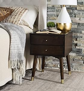 Safavieh Home Collection Lyla Mid Century Retro Silver Cap Nightstand, Walnut/Gold