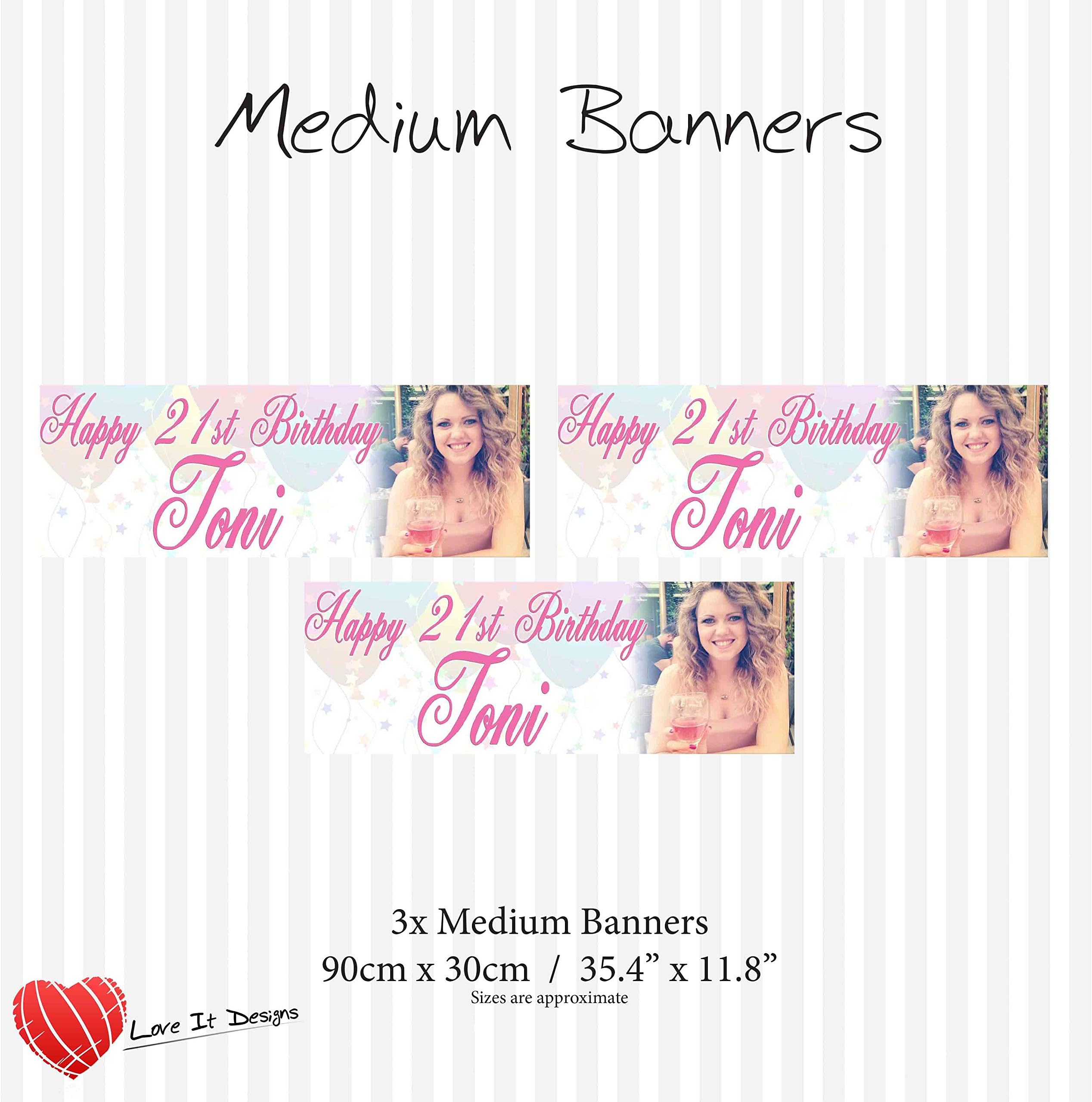 Love It Designs Personalised Balloon Backround Birthday Party Photo Banner. Single or Packs of Banners (Medium)