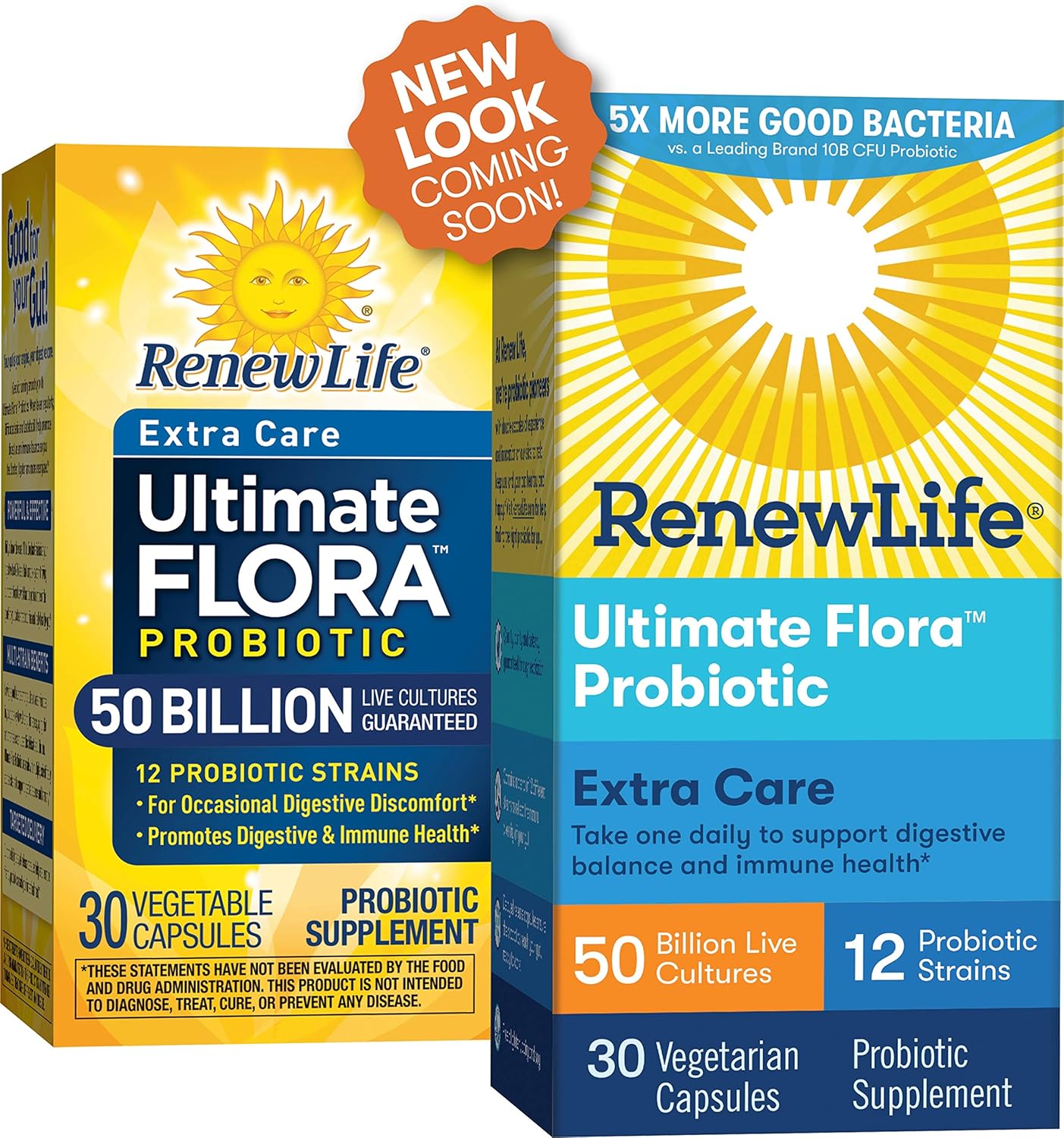 Renew Life Adult Probiotics 50 Billion CFU Guaranteed, 12 Strains, For Men & Women, Shelf Stable, Gluten Dairy & Soy Free, 30 Capsules, Ultimate Flora Extra Care- 60 Day Money Back Guarantee: Health & Personal Care