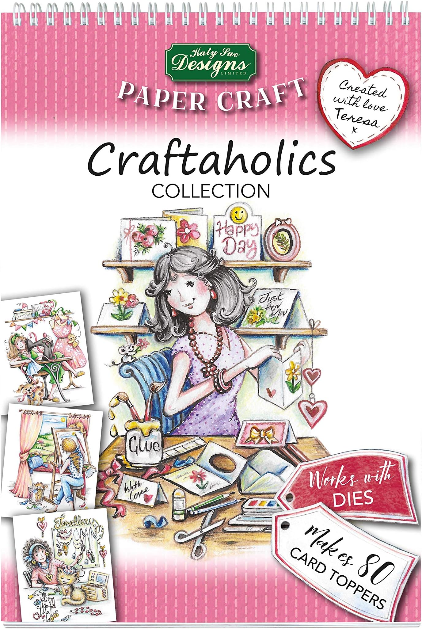 Katy Sue Craftaholics Paper Craft Pad for Card Making and Scrapbooking. Contains 40 Sheets of 170 Card Making Toppers and Elements with a Crafter Theme. Designs are Not Die-Cut/Not Pre-Cut.