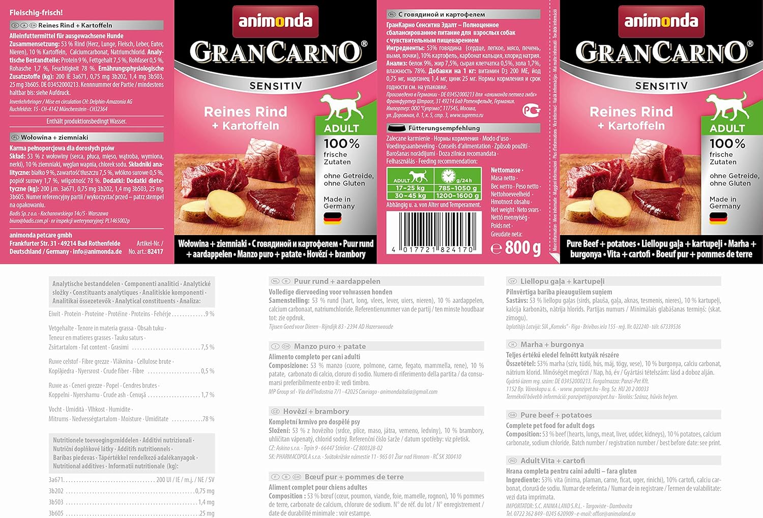 animonda GranCarno Sensitive Adult dog food, wet food for adult dogs pure beef + potato, 6 x 800g, 800 g (Pack of 6) - Image 5