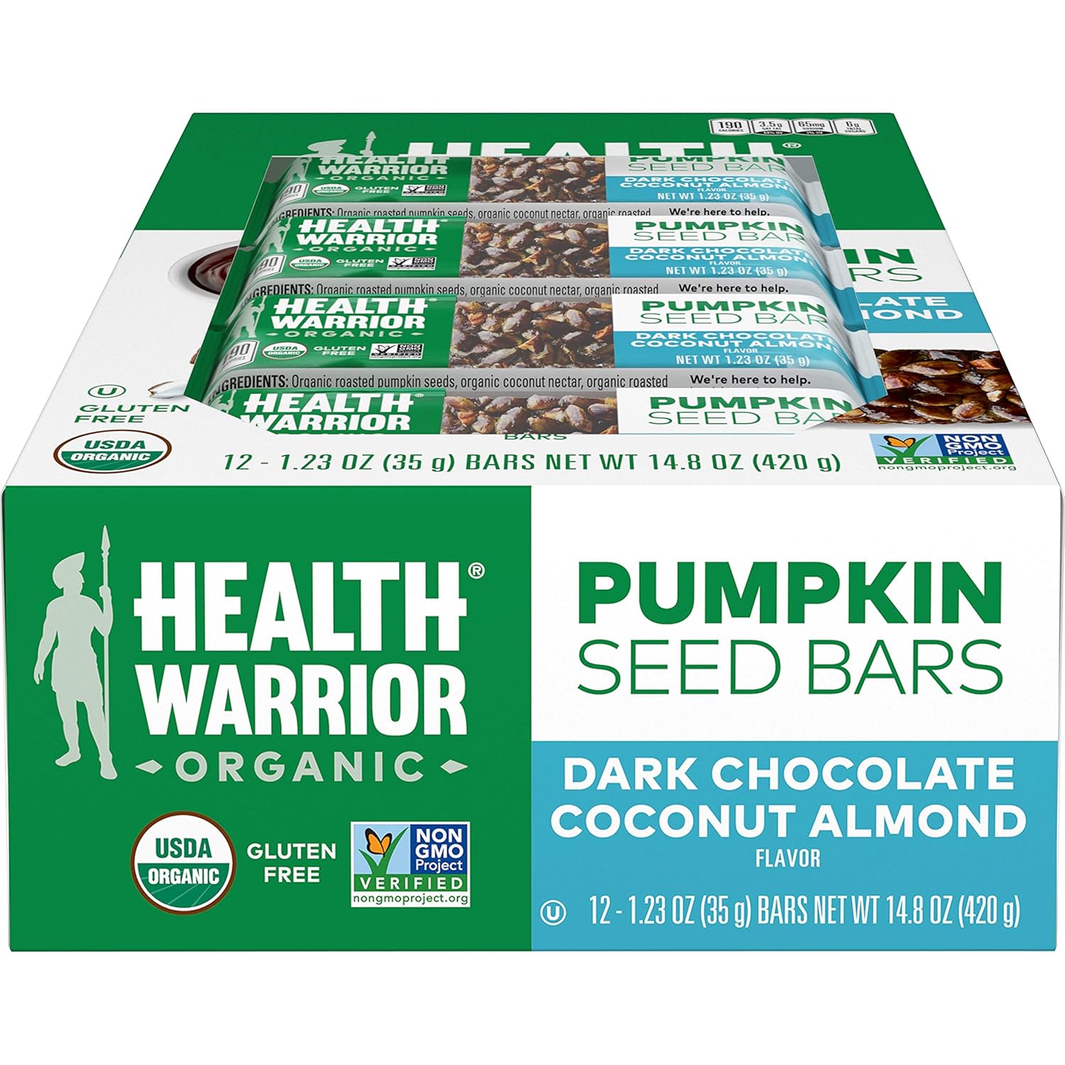 Health Warrior Pumpkin Seed Protein Bars, Dark Chocolate Coconut Almond, 12 Count