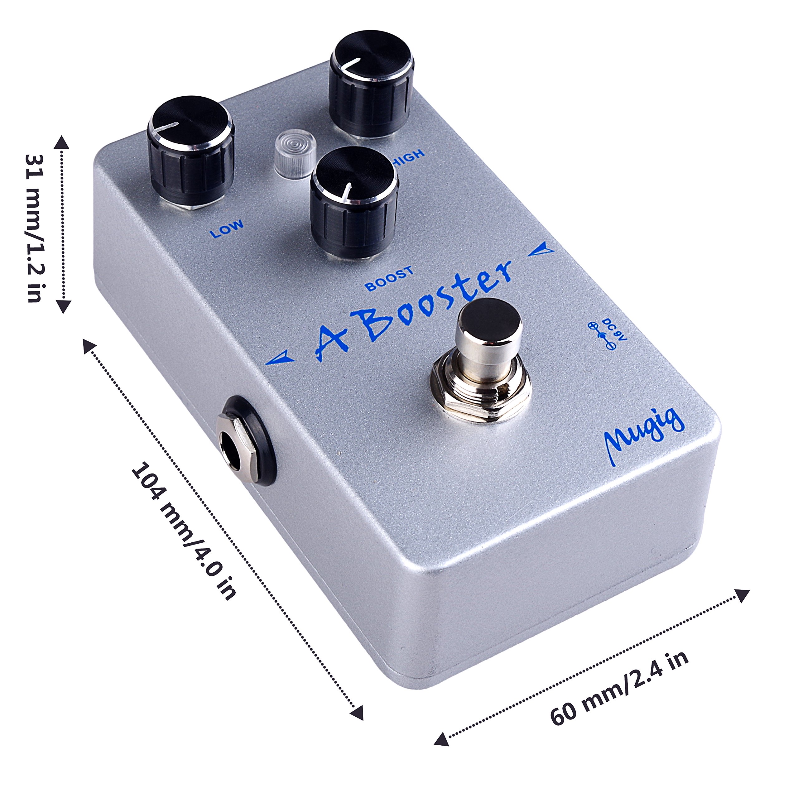 Mugig Booster Guitar Effect Pedal True Bypass Low High Boost Knob with LED light Rich Distortion Sound for Electronic Guitar