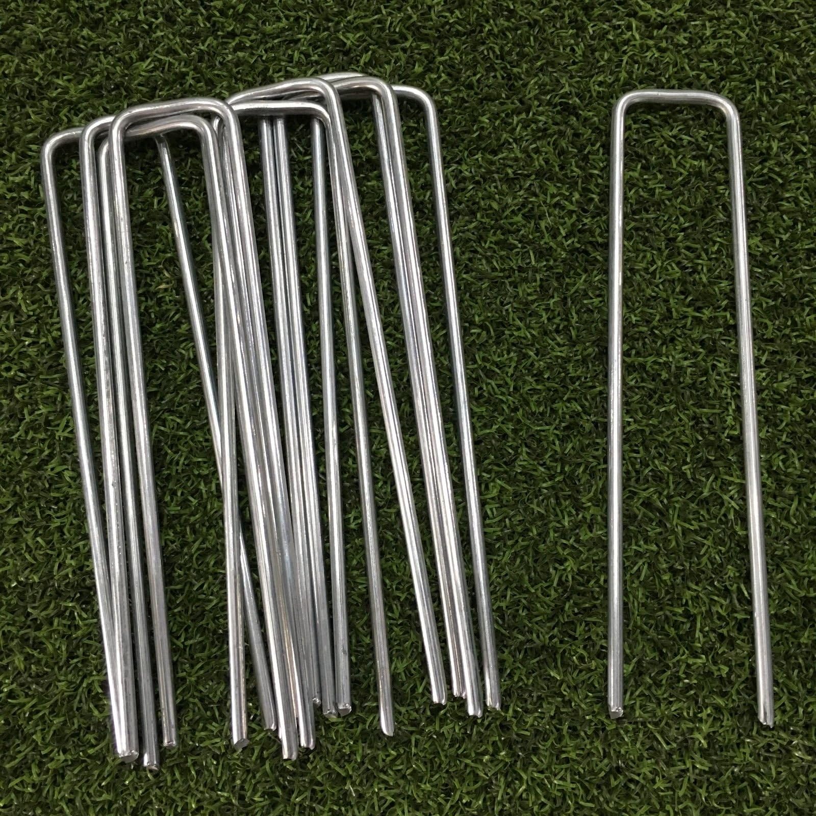 Lawn World 50 Pack Extra Strong Square Top Artificial Grass Turf U Pins Galvanised Metal Pegs Staples Weed Garden Bevelled (Size 150mm x 30mm x 4mm)