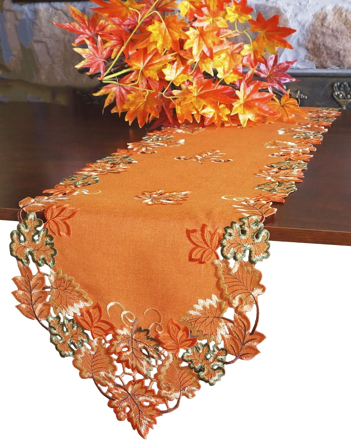 GRANDDECO Harvest Fall Table Runner 15"x68",Cutwork