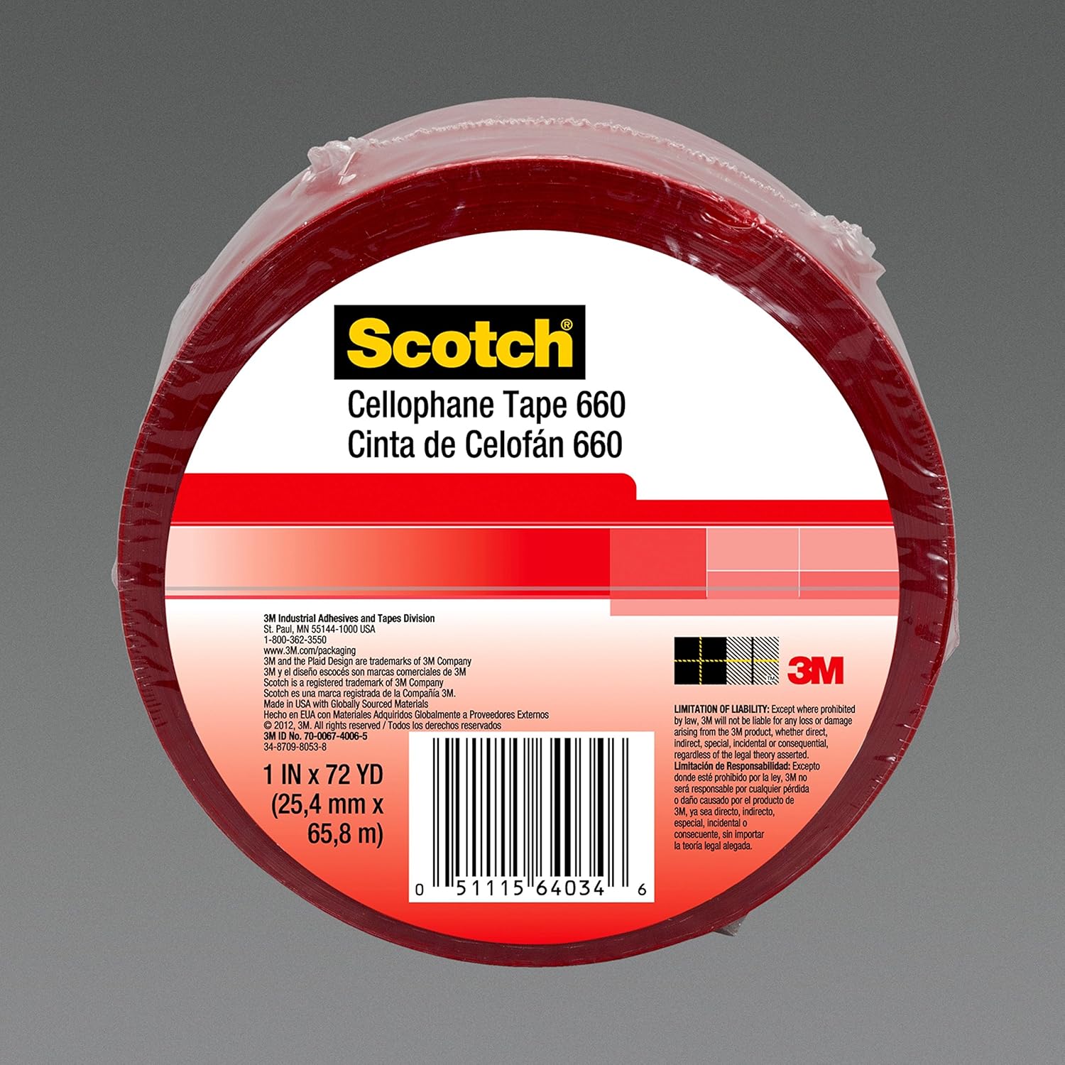 Scotch Light Duty Packaging Tape 660 Red Heat Resistance Splicing, 1 in