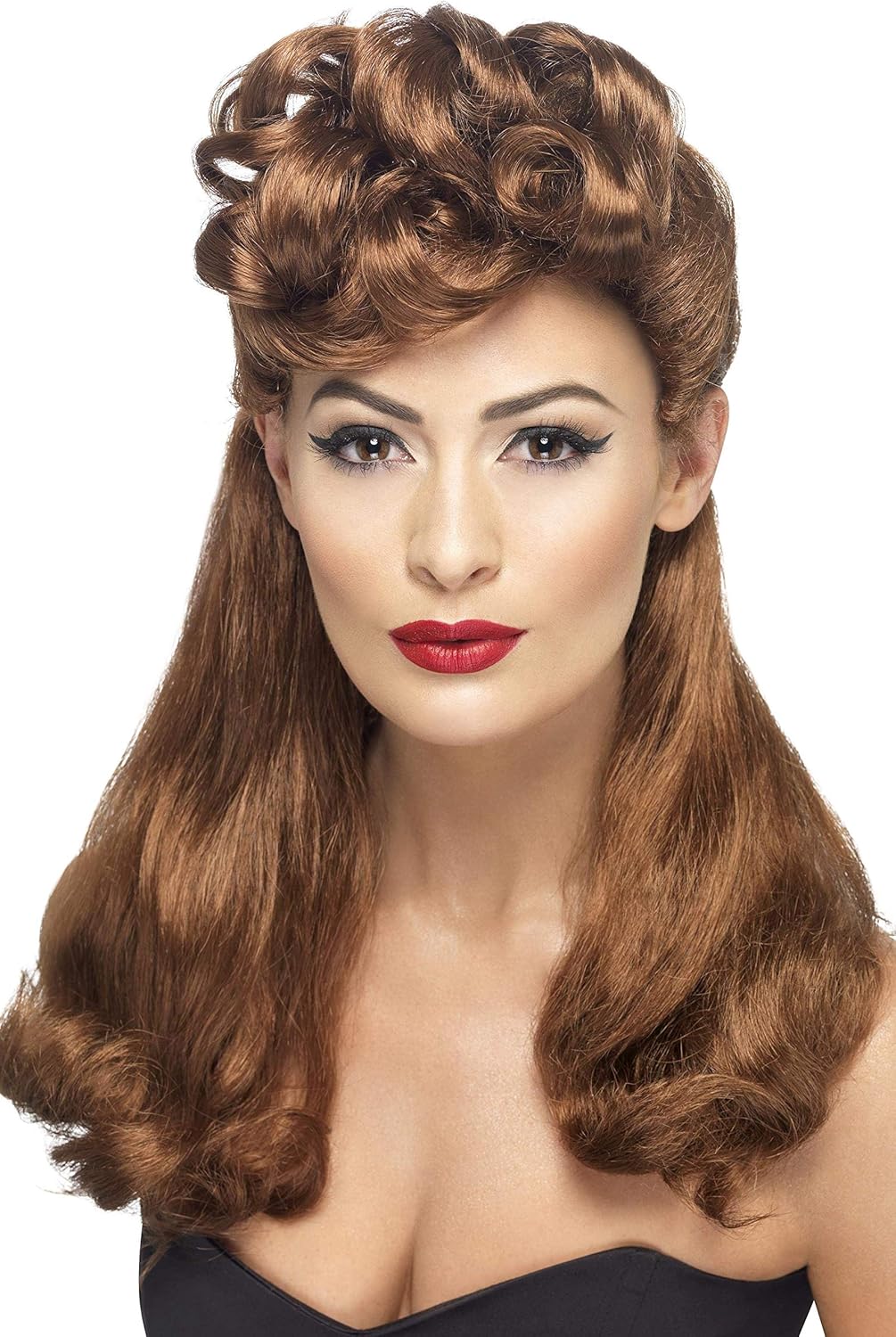 Smiffys 40 S Vintage Wig Auburn Long With Top Curls One Size