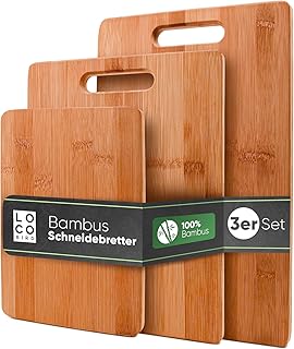 Loco Bird massive Bambus Schneidebretter 3er Set - 33x22cm / 28x22cm / 15x22cm - Holz-Brett für die Küche - Holzschneidebrett - Antibakterielles Schneidebrett aus Holz