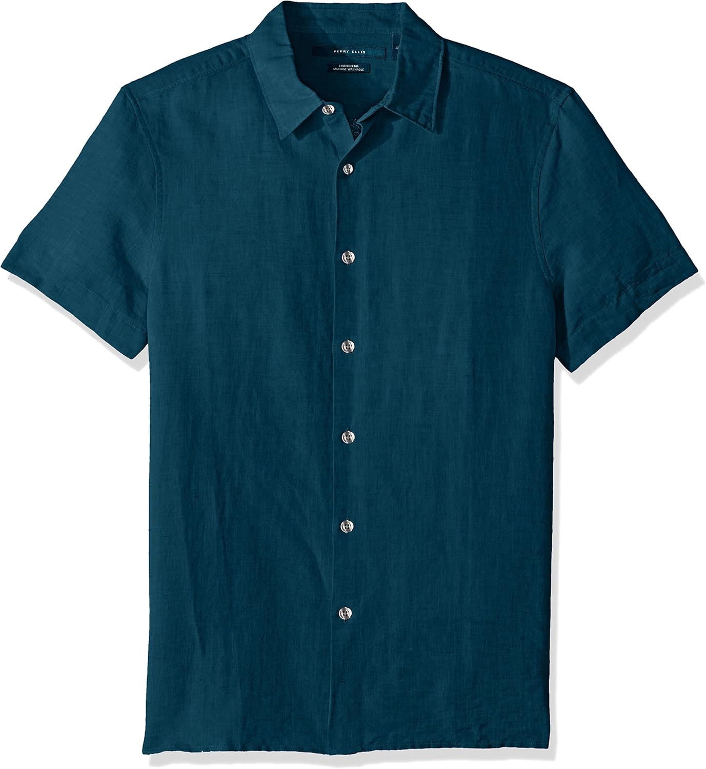 Perry Ellis Men's Short Sleeve Solid Linen Cotton Button-up Shirt at  Men’s Clothing store