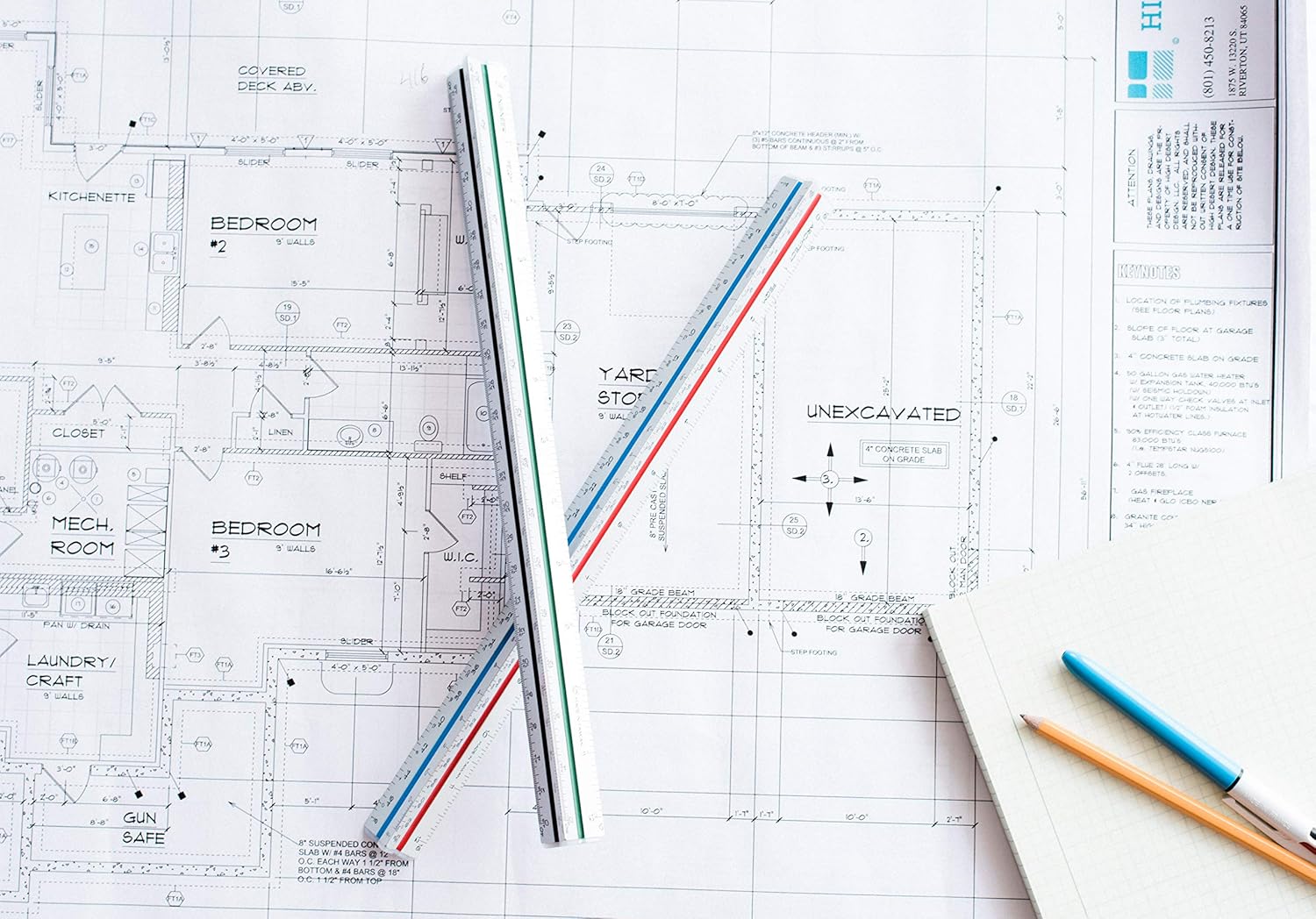 Architectural Scale Ruler (Imperial) and Engineer Scale Ruler Set - Two 12 Inch Aluminum Triangular Scale Rulers with Protective Sleeves : Office Products