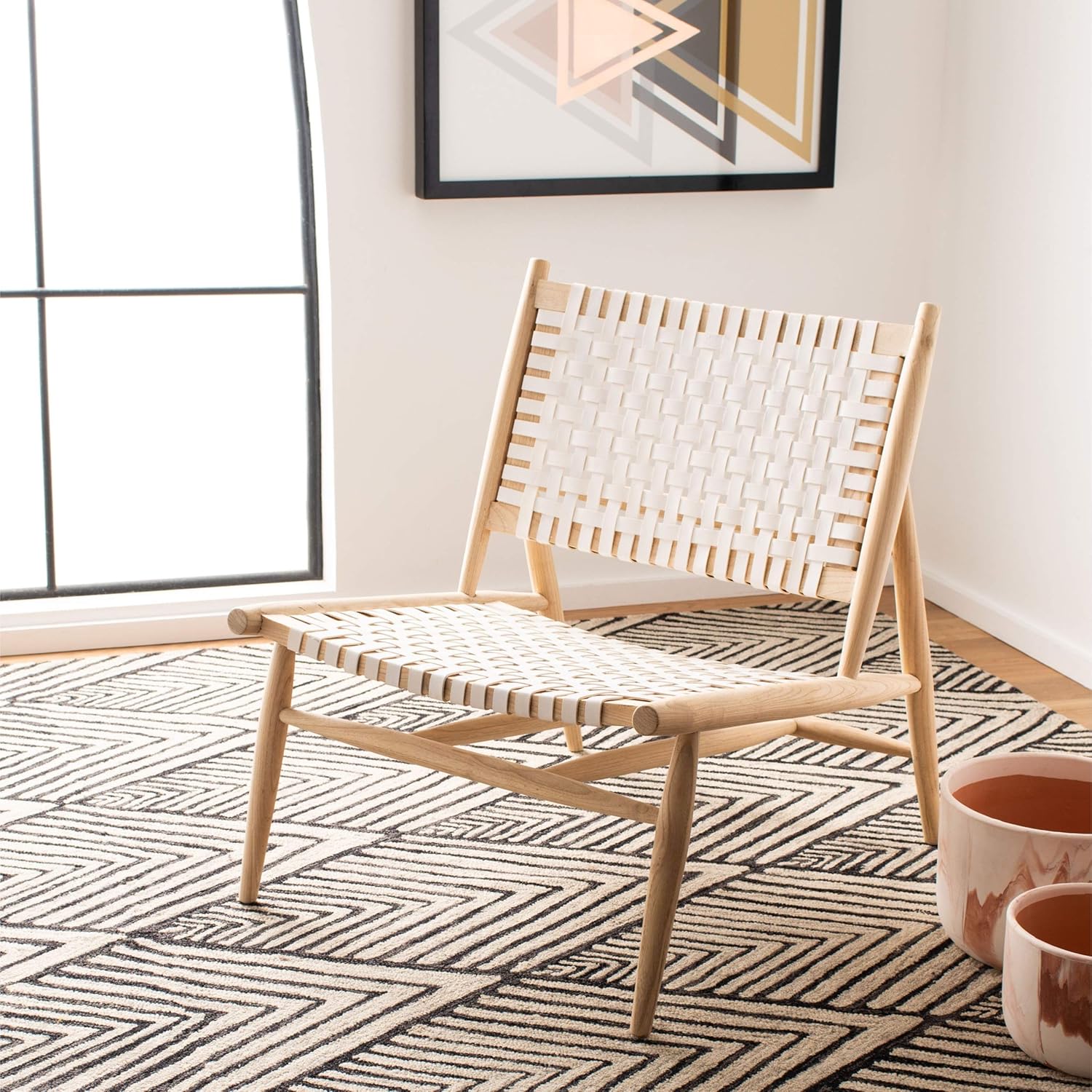 Amazon Com Safavieh Home Soleil White And Natural Leather Woven Accent Chair Furniture Decor