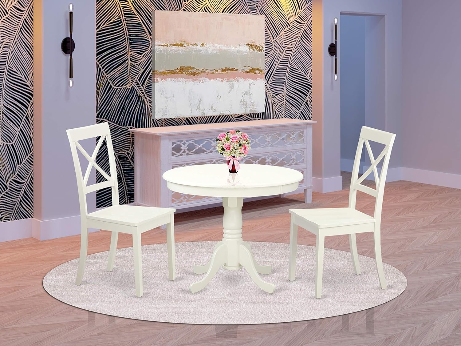 Amazon Com East West Furniture Wooden Dining Table Set 2 Wonderful Wood Chairs A Lovely Wood Table Wooden Seat And Linen White Pedestal Dining Table Table Chair Sets