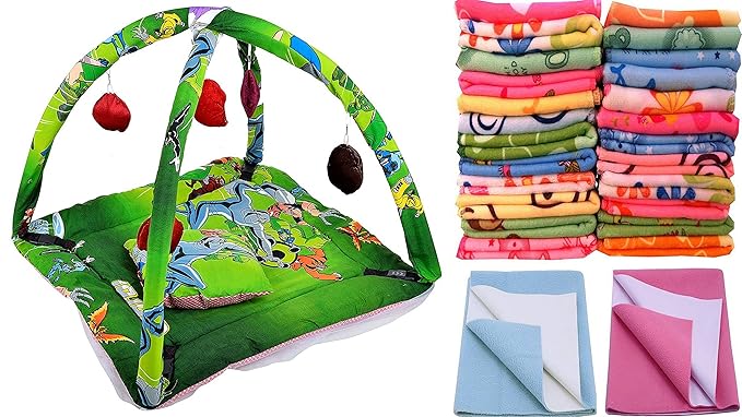 Feathers-Natures Touch Combo of 1 Playgym 12 Hanker cheifs 2 Dry Sheets