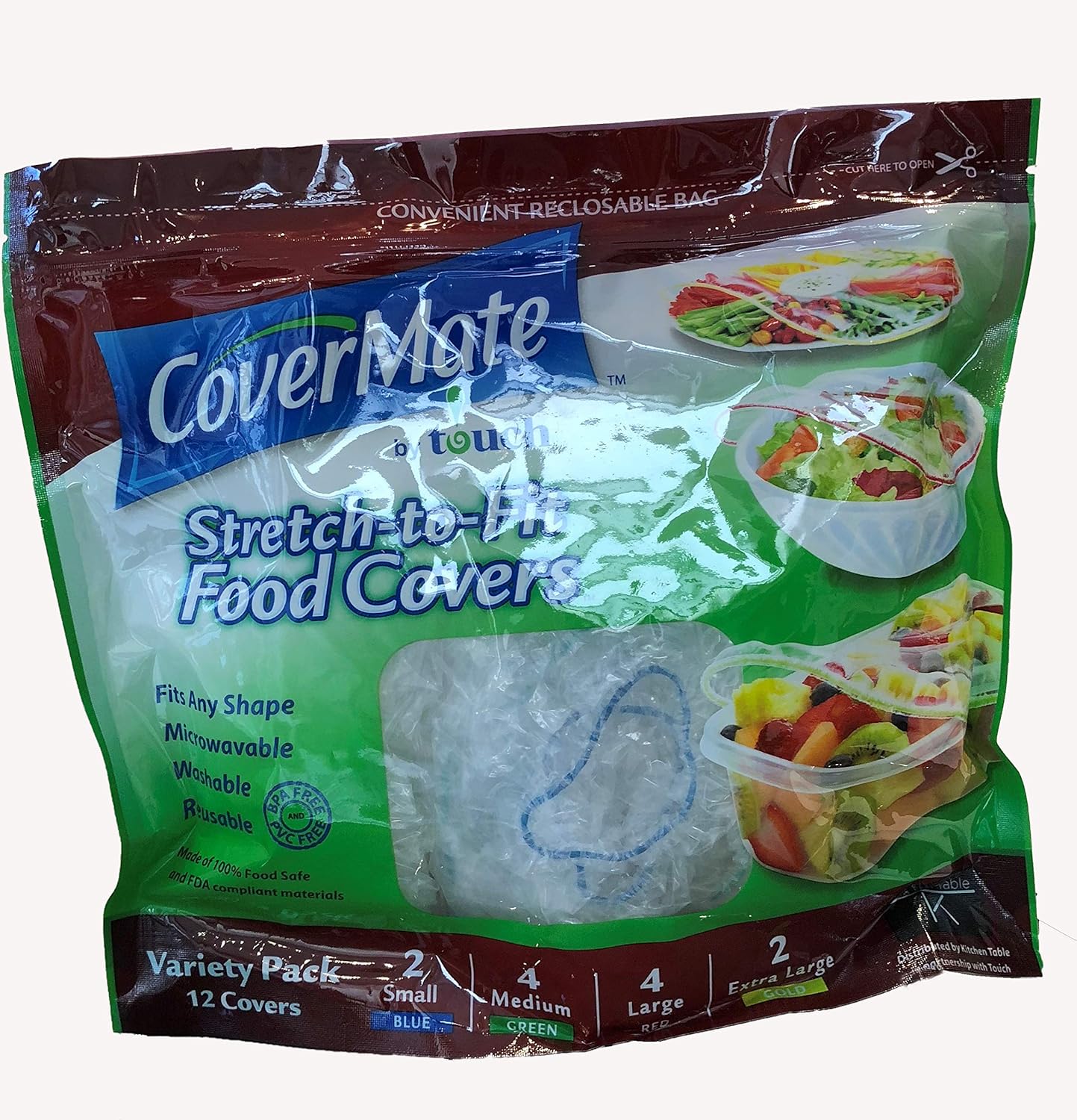 Covermate Assorted Elasticated Food Covers, Pack of 12, Multi, S,M,L,XL