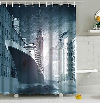 Furnily 3d Duschvorhang Lebhafte Nautische Ozeanwellen Polyester