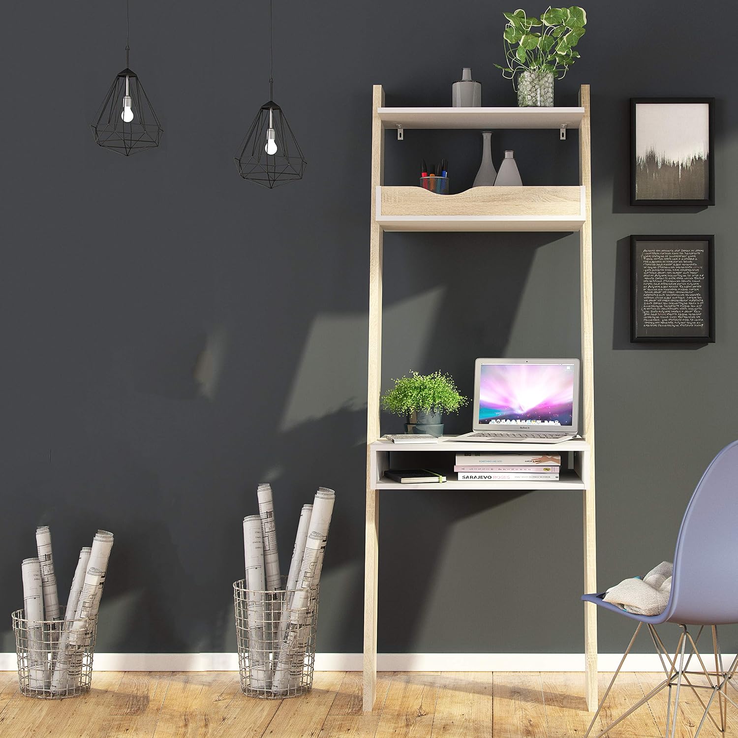 Furniture To Go Oslo Leaning Desk in White and Oak, White & Oak, Ladder Desk - Image 5