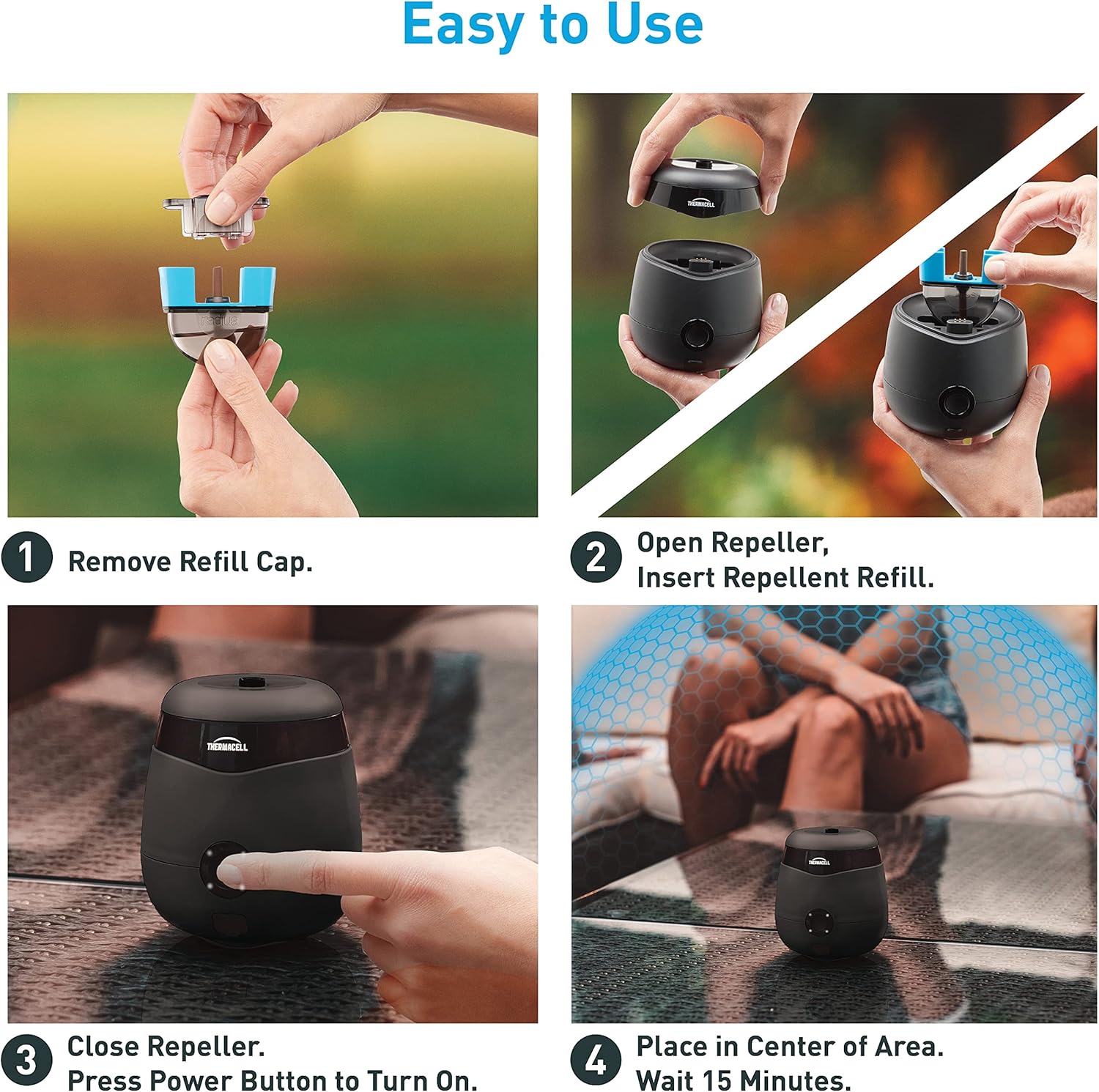 Thermacell E55 Rechargeable Mosquito Repeller; Highly Effective Rechargeable Mosquito Repellent, Black : Sports & Outdoors