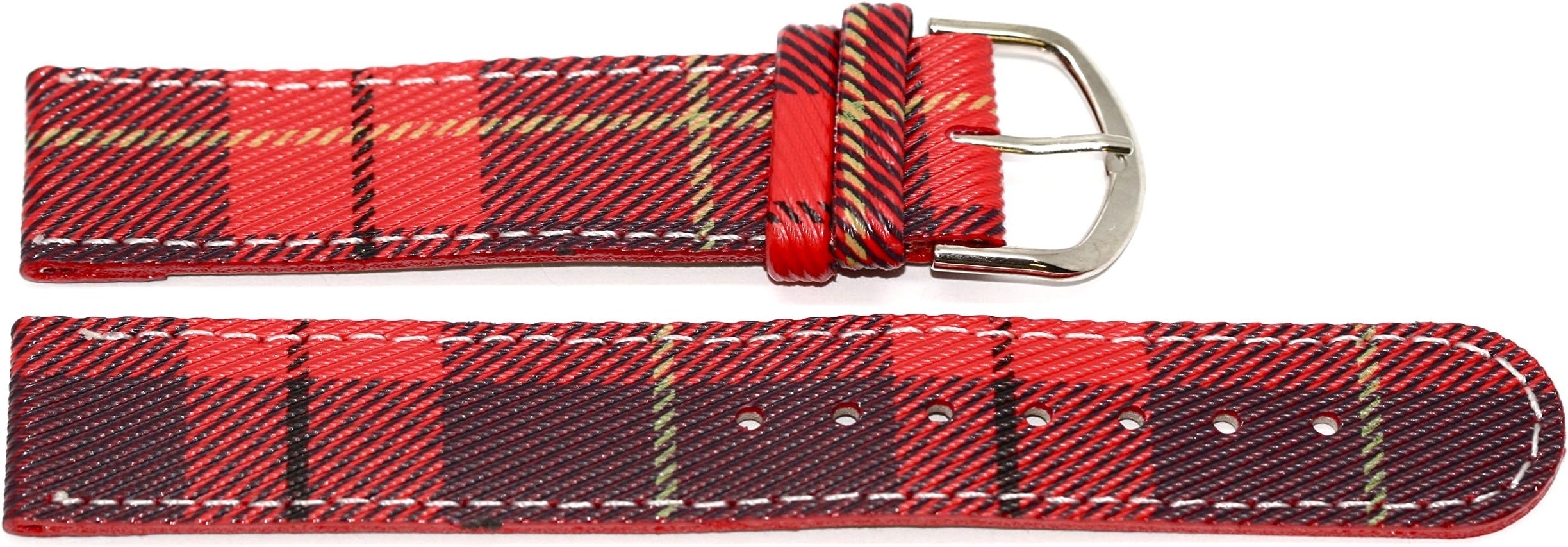 14mm Red Plaid Stitched Watch Band Strap