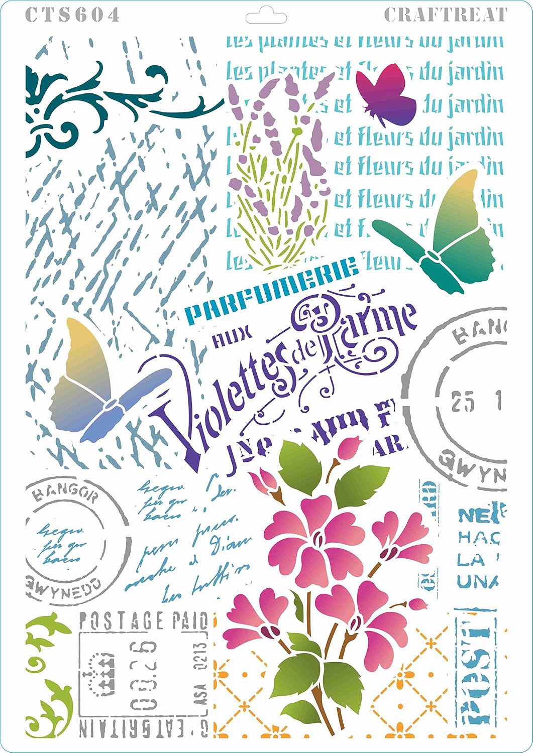 CrafTreat Mixed Media Stencils for Crafts Reusable Vintage, Ledger Poppy, Flower Collage, Bird Song and Bits &Pieces (4Pcs) - Image 4