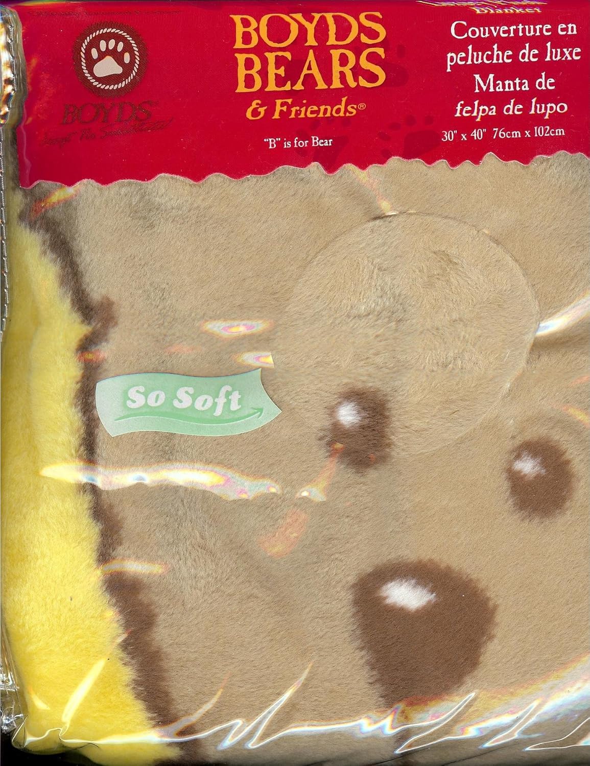 Boyds Bears & Friends Luxury Plush Blanket, Yellow, ABC, 123, 30" x 40"