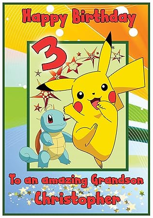 Personalised Pokemon Pikachu Inspired Birthday Card Boy