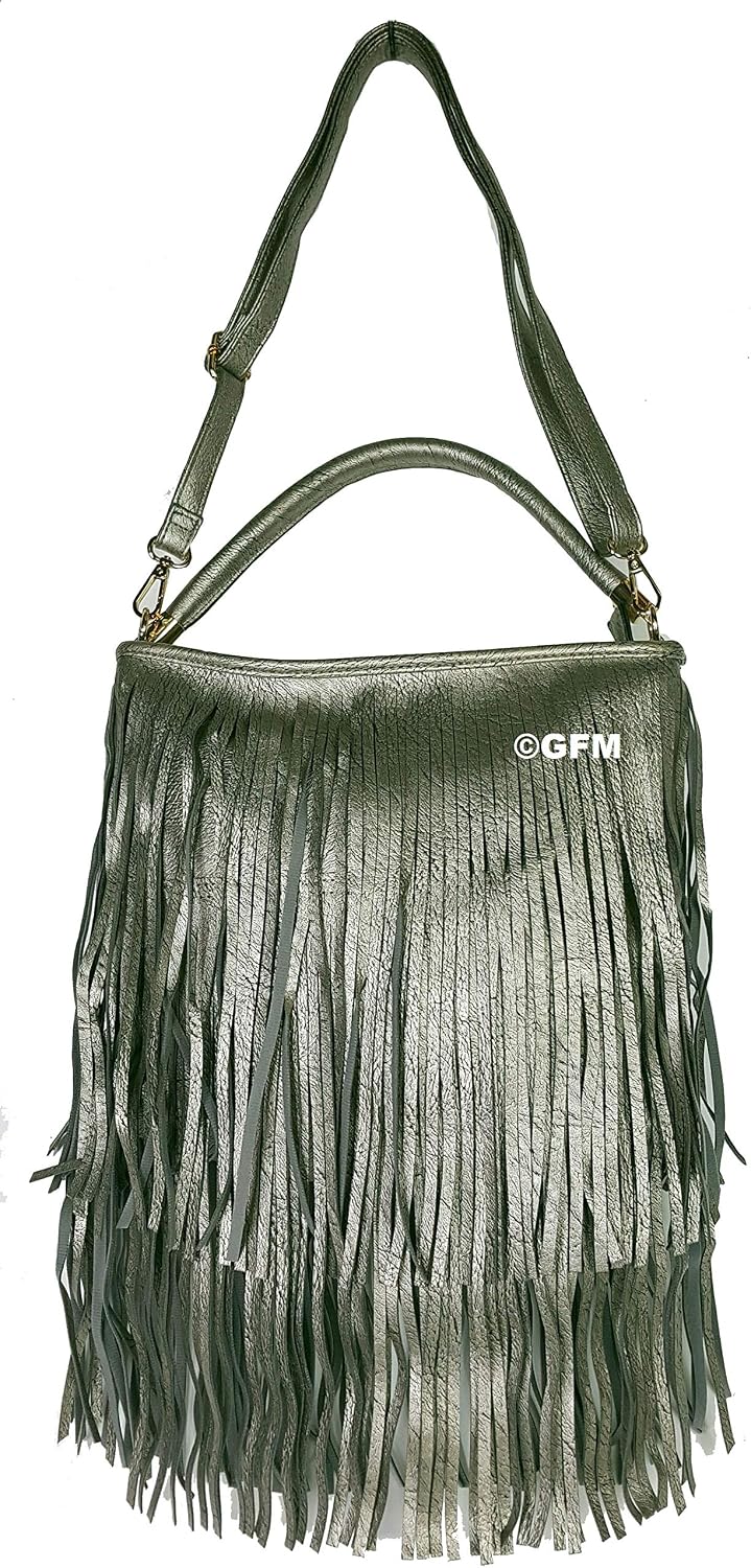 GFM Faux Leather Tassel Shoulder Bag With Soft Fringes-Shiny Pewter Silver Grey, (JY-CHBH) (F1618-CHBH), Style 3 - Image 4
