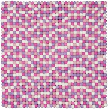 Myfelt Rosa Filzkugelteppich Quadratisch Schurwolle Rosa 300 X