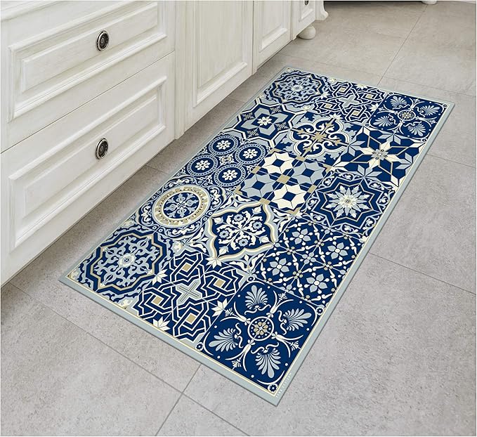 The Nisha Vinyl kitchen Floor Mat Decorative Linoleum PVC Rug Runner