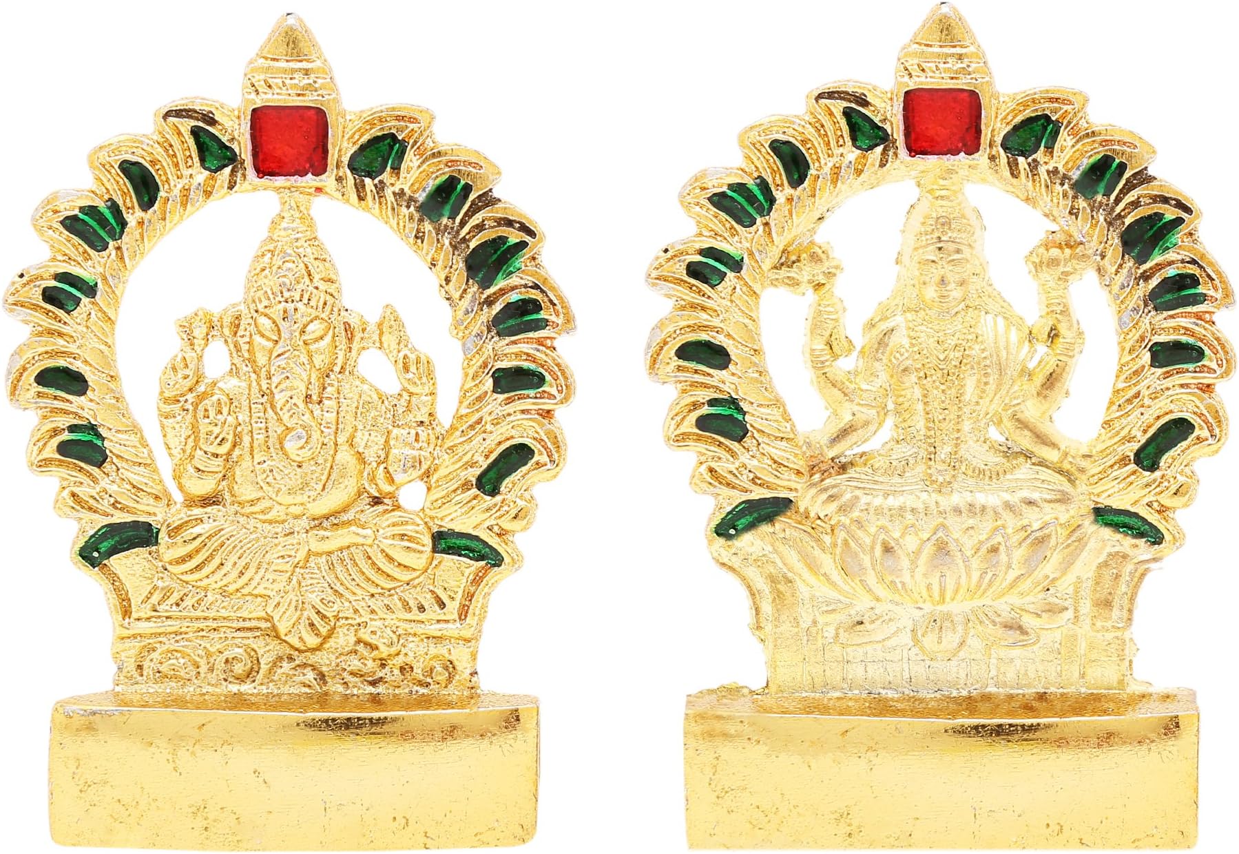 Laxmi Ganesh Idol Hand Art With Poojan Samagri
