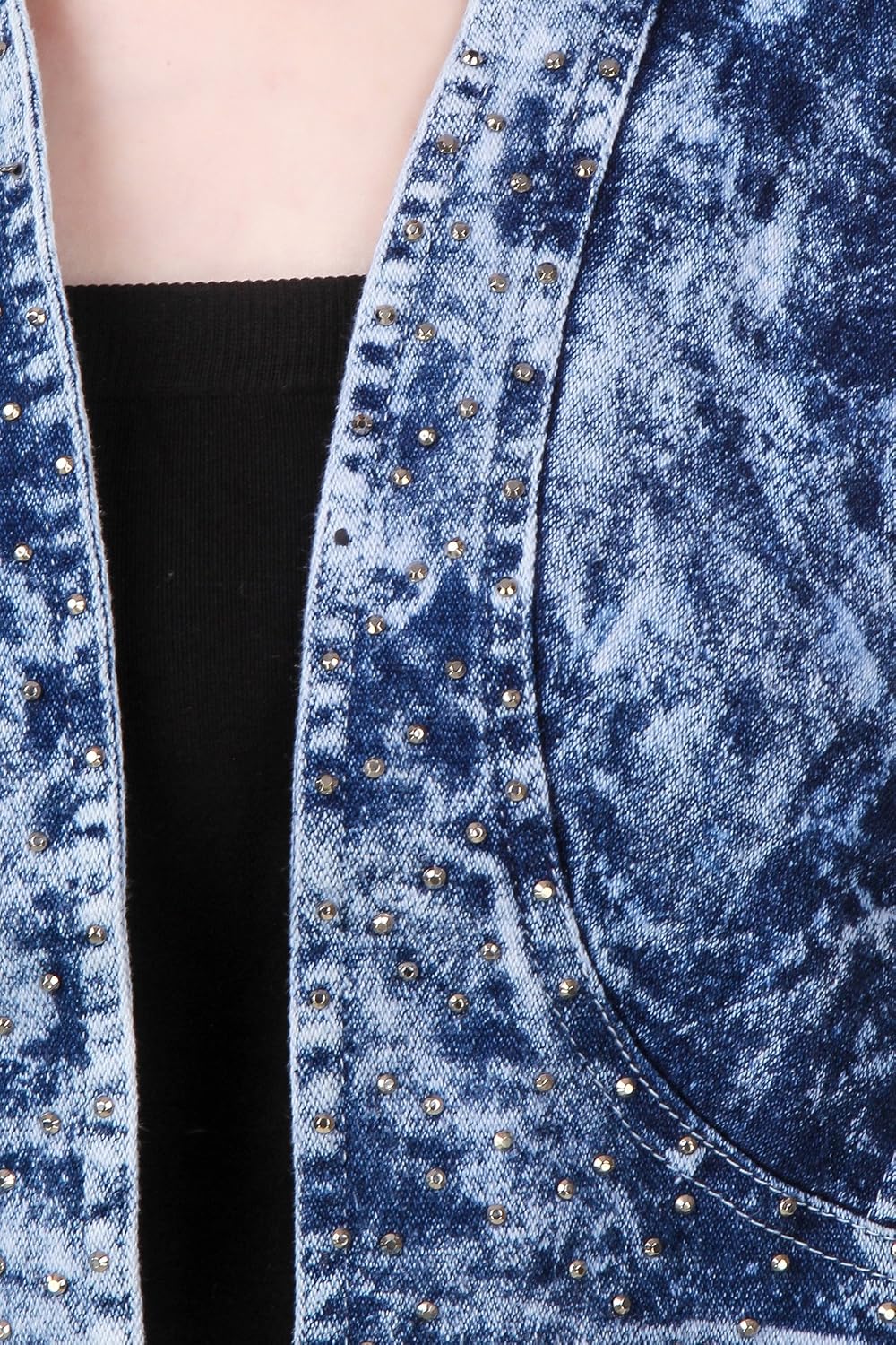 clo clu blue mandarin collar acid washed denim casual shrug