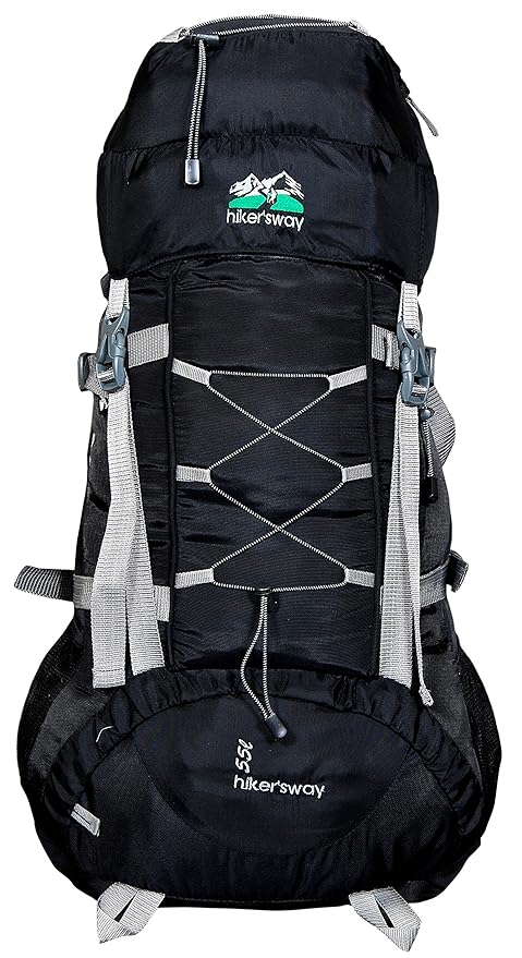 Hikers way 55 Ltrs Black Rucksack Backpacks Travel Bag Hiking Bag Camping Bag Trekking Bags with Waterproof Compartment (HW-5501Black)