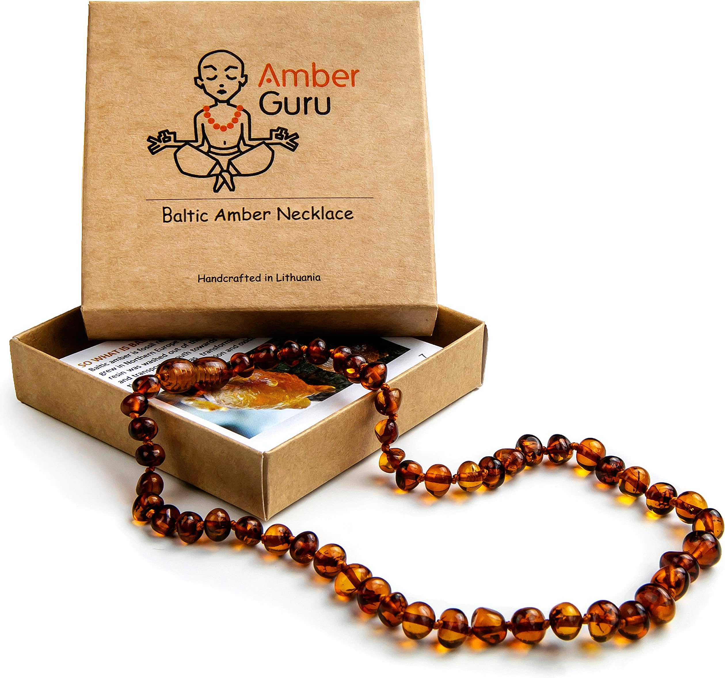 Baltic Amber Necklace - 12.5 Inches - Immune Boost, Anti Inflammatory, Pain Relief & Drooling Reduce Properties - Unisex Organic Jewelry with Polished Beads - Cognac Color