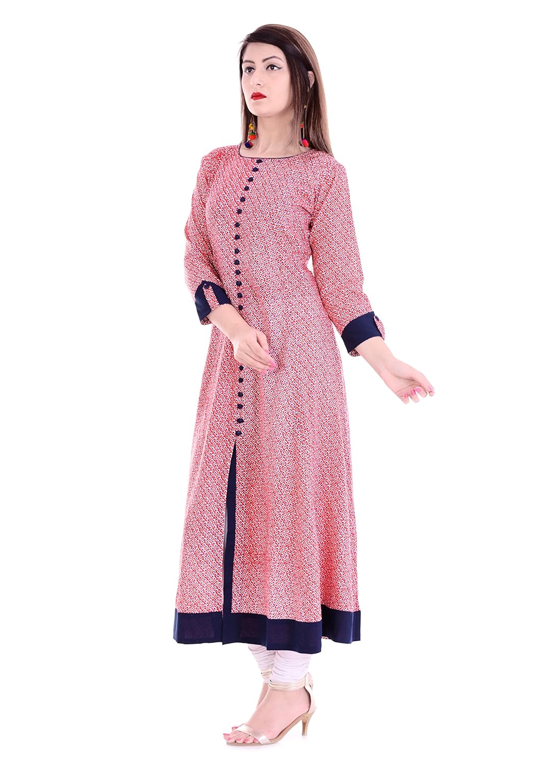 yash gallery women's rayon anarkali printed kurti(pink)