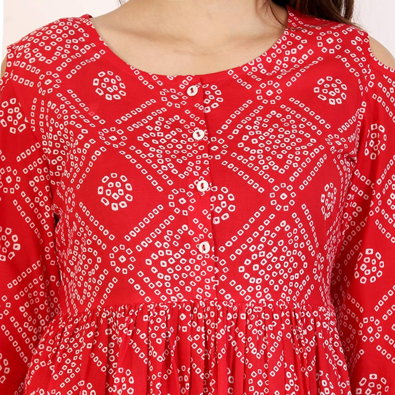 amayra women cotton anarkali kurti(red)